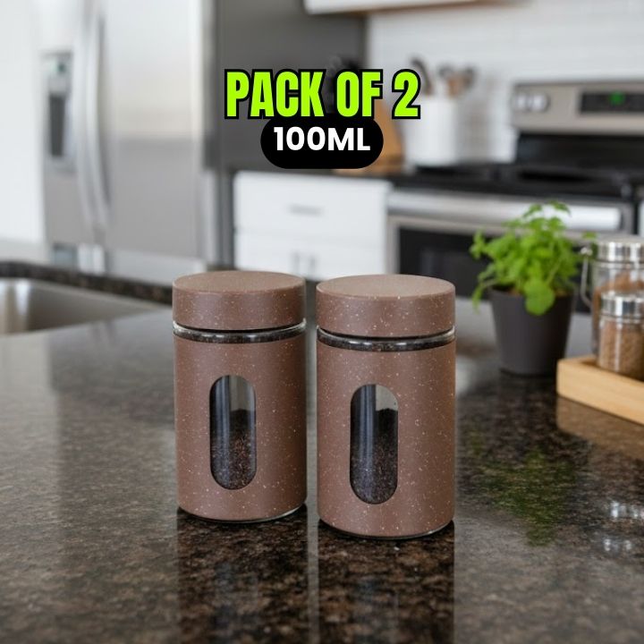 2-Piece Marble Glass Seasoning Bottle Set – 100ML Salt & Spice Shakers (Namak Dani)