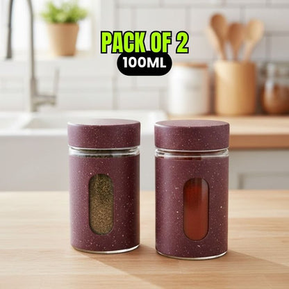 2-Piece Marble Glass Seasoning Bottle Set – 100ML Salt & Spice Shakers (Namak Dani)
