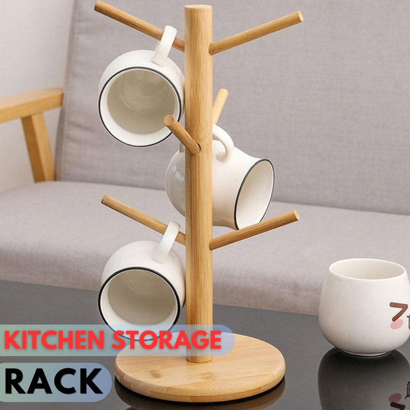 Wood Kitchen Storage Rack Mug Rack Tree Bamboo Mug Stand Storage Organizer Bamboo Mug Holder Stand Wooden Mug Holder Tree Design Mug Storage Rack - AABA MALL