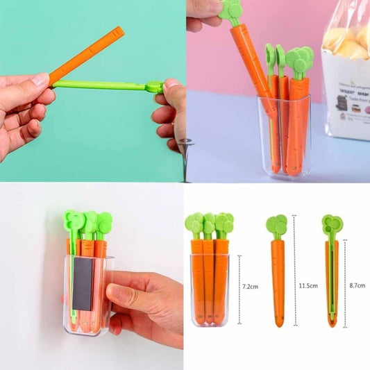 5 Pcs Carrot Shape Packaging Sealing Clip For Kitchen Plastic Box with Magnet Sealing