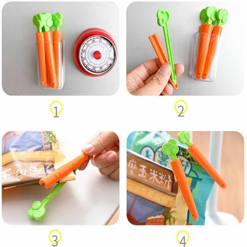 5 Pcs Carrot Shape Packaging Sealing Clip For Kitchen Plastic Box with Magnet Sealing - AABA MALL