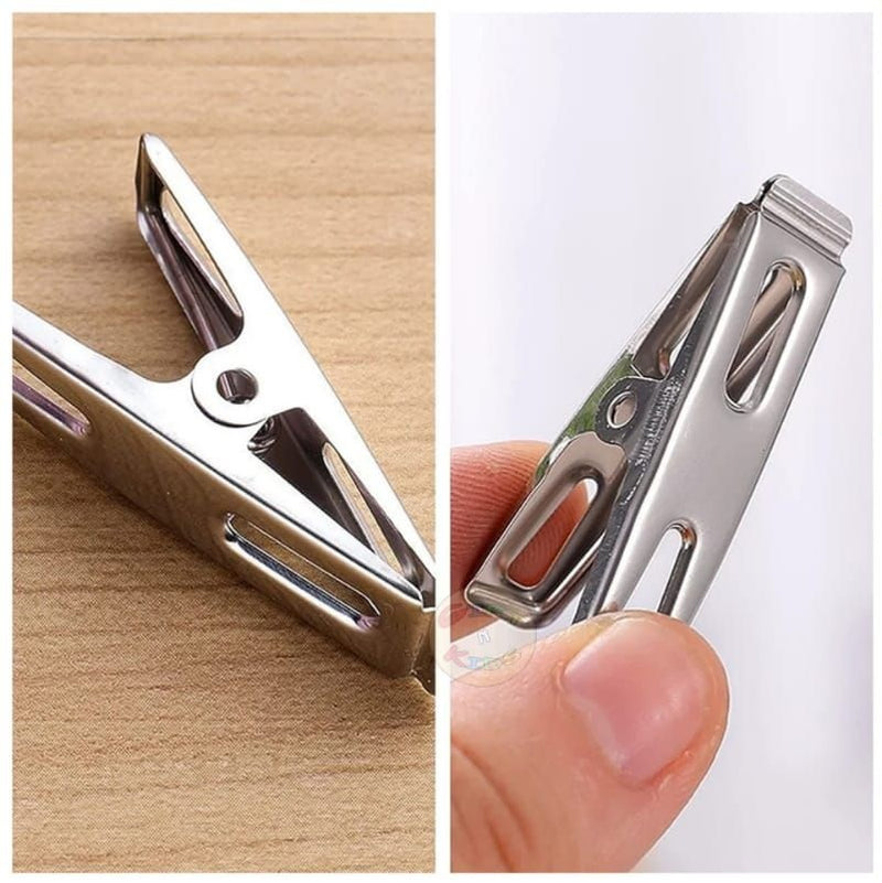 12pcs Stainless Steel CHUTKI Clips Clothing HOOKS Clamps Sealing Clip Household Clothespin Clothes Pegs - AABA MALL