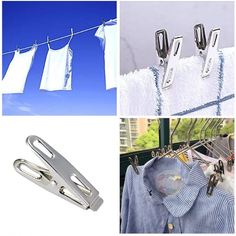 12pcs Stainless Steel CHUTKI Clips Clothing HOOKS Clamps Sealing Clip Household Clothespin Clothes Pegs