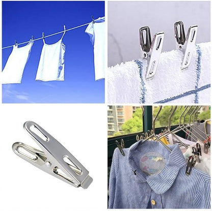 12pcs Stainless Steel CHUTKI Clips Clothing HOOKS Clamps Sealing Clip Household Clothespin Clothes Pegs