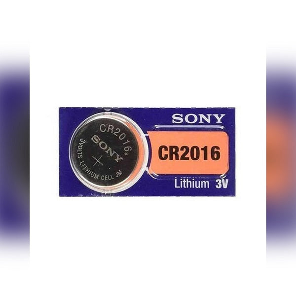 Sony CR2016 lithium battery in packaging on a white background