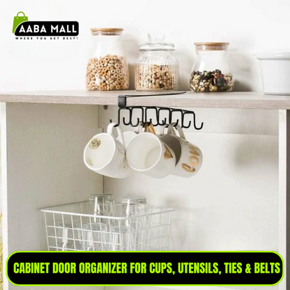 Metal Hook Rack, Cup Holder Rack, Cabinet Door Organizer, Kitchen Mug Holder, Multipurpose Hanging Rack, Belt & Tie Holder, Utensil Organizer Hooks, Space-Saving Hook Rack, Coated Metal Cup Holder, Cabinet Storage Organizer