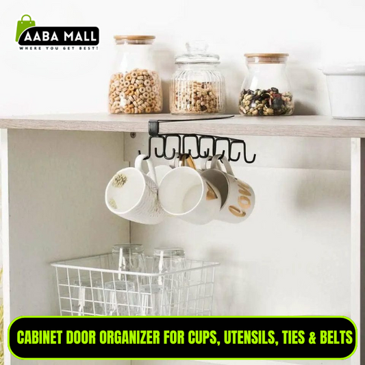 Metal Hook Rack, Cup Holder Rack, Cabinet Door Organizer, Kitchen Mug Holder, Multipurpose Hanging Rack, Belt & Tie Holder, Utensil Organizer Hooks, Space-Saving Hook Rack, Coated Metal Cup Holder, Cabinet Storage Organizer