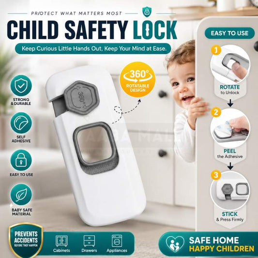 [Pack of 2] - Child Safety Wardrobe Lock – Baby Proof Self Adhesive Cabinet, Drawer & Cupboard Lock for Kids Protection