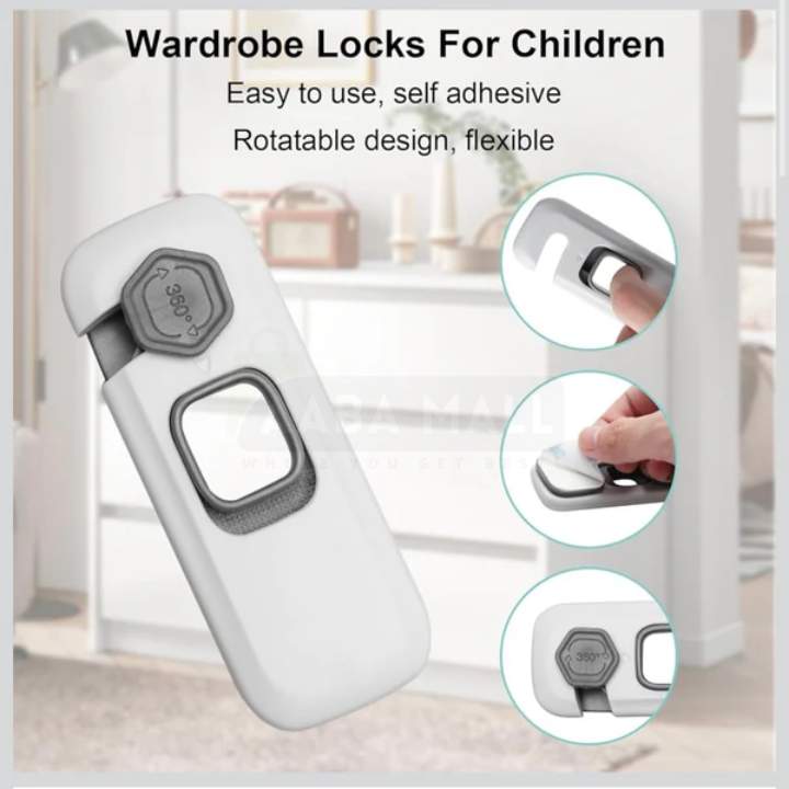 [Pack of 2] - Child Safety Wardrobe Lock – Baby Proof Self Adhesive Cabinet, Drawer & Cupboard Lock for Kids Protection