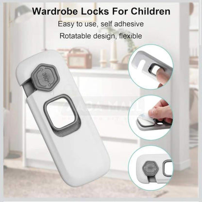 [Pack of 2] - Child Safety Wardrobe Lock – Baby Proof Self Adhesive Cabinet, Drawer & Cupboard Lock for Kids Protection