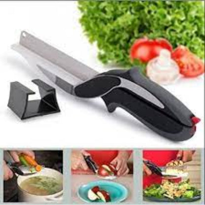 Multifunction stainless steel 2-in-1 kitchen cutter and scissor, detachable clever knife gadget for food prep