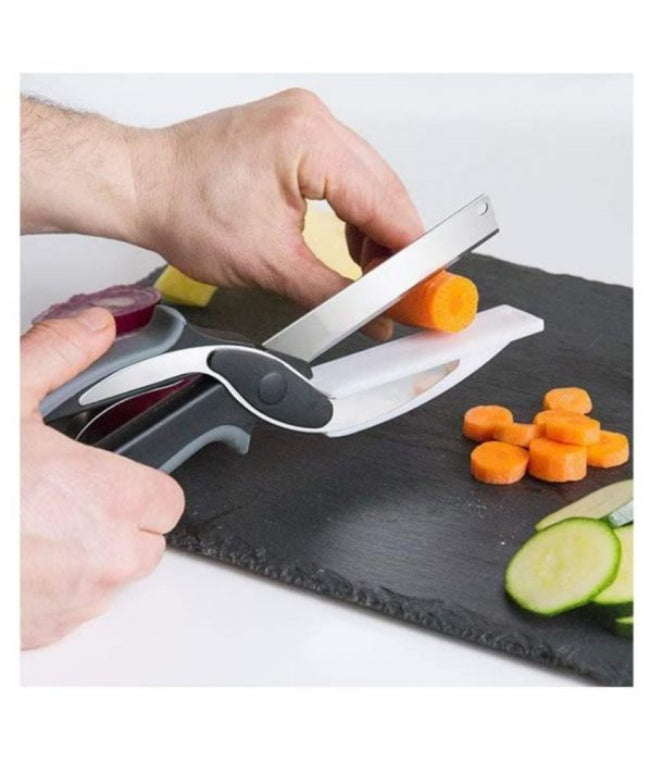 Multifunction stainless steel 2-in-1 kitchen cutter and scissor, detachable clever knife gadget for food prep