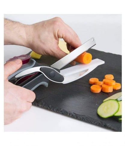 Multifunction stainless steel 2-in-1 kitchen cutter and scissor, detachable clever knife gadget for food prep