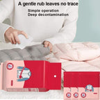 Person using a cleaning product on a quilt with a red box labeled 'Super' in the foreground.