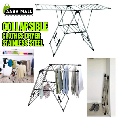 Stainless Steel Clothes Drying Rack | Foldable Laundry Rack with Hanging Rods, Sock Clips & Shoe Hangers – Adjustable Gullwing Design