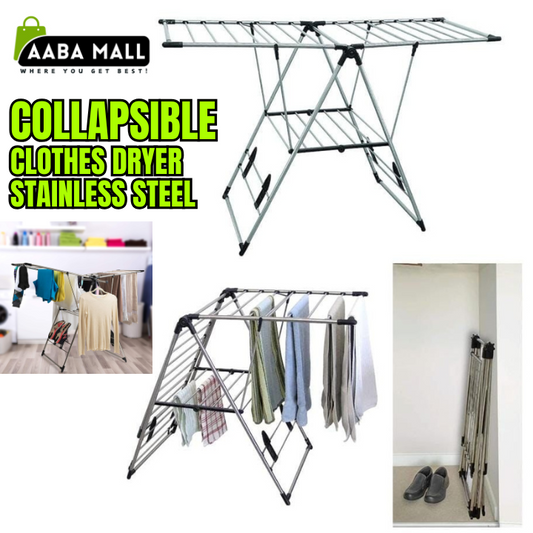 Stainless Steel Clothes Drying Rack | Foldable Laundry Rack with Hanging Rods, Sock Clips & Shoe Hangers – Adjustable Gullwing Design
