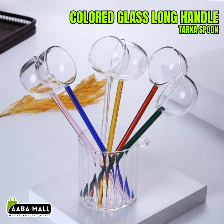 Transparent borosilicate glass spoon with long handle