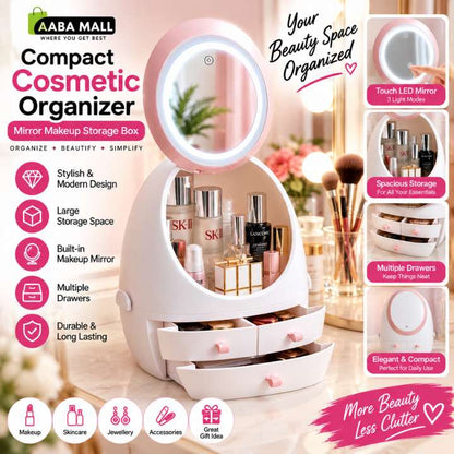 Compact Cosmetic Organizer for Daily Use | Mirror Makeup Storage Box & Cosmetic Organizer Case