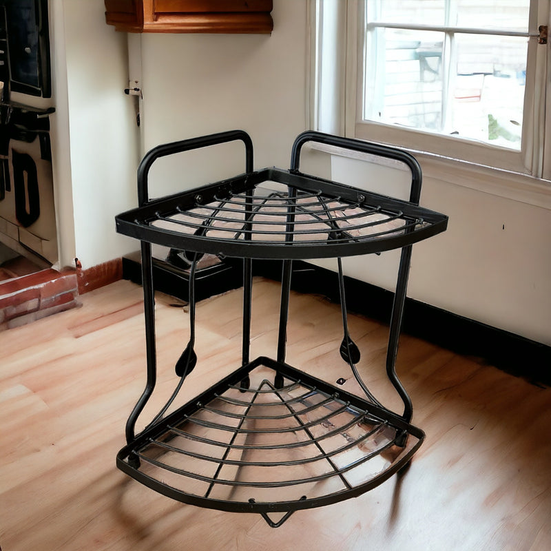 2 layer metal corner rack kitchen storage