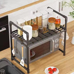 Microwave Stand Countertop Kitchen Shelf Organizer Modern Minimalism Heavy Duty Utility Storage Shelf With Hook - AABA MALL