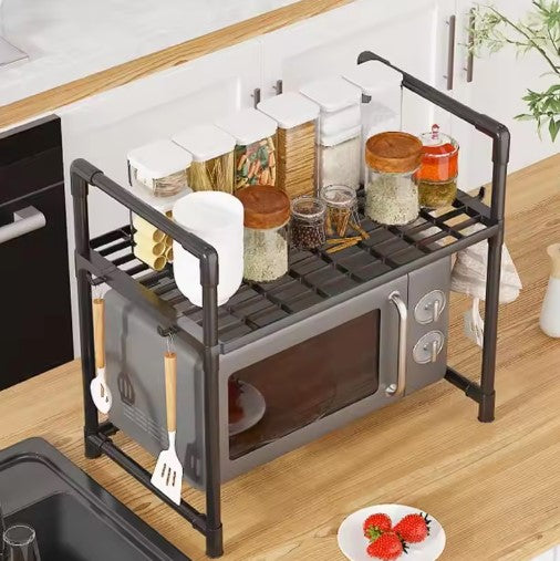 Microwave Stand Countertop Kitchen Shelf Organizer Modern Minimalism Heavy Duty Utility Storage Shelf With Hook - AABA MALL