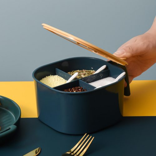 4 Grid Spice Set Seasoning Spice Container Square Pepper Box Spice Box Kitchen Shelf