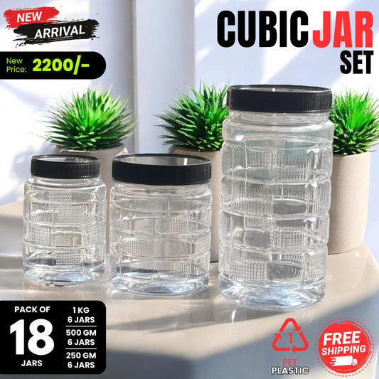 18 Cubic Jars Complete Set (6 Jars 1KG – 6 Jars 500GM – 6 Jars 250GM)