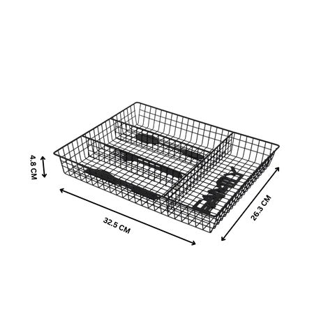 4 Compartment Cutlery Holder Matte Black - Metal Spoon Drawer Organizer - Cuisine Metal Cutlery Tray