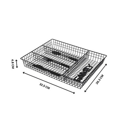 4 Compartment Cutlery Holder Matte Black - Metal Spoon Drawer Organizer - Cuisine Metal Cutlery Tray
