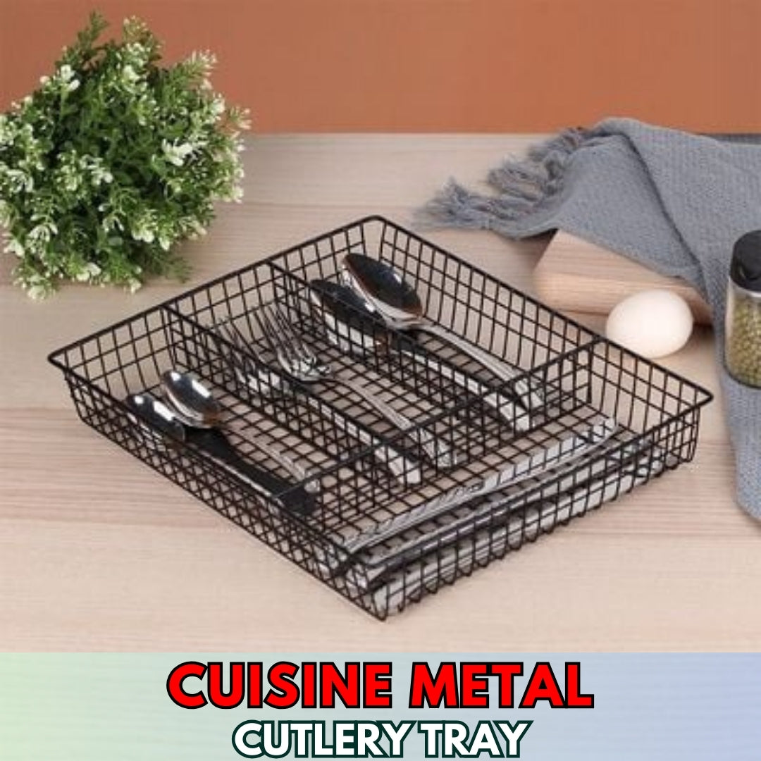 4 Compartment Cutlery Holder Matte Black - Metal Spoon Drawer Organizer - Cuisine Metal Cutlery Tray