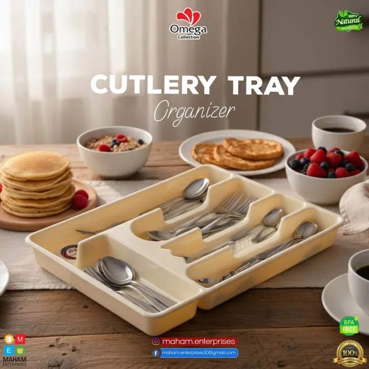 Cutlery Tray Organizer for Kitchen Drawer | BPA-Free Plastic Spoon Fork Knife Holder | Multi-Section Drawer Organizer