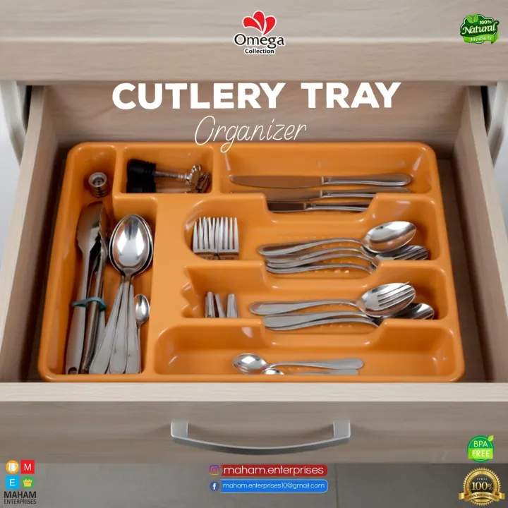 Cutlery Tray Organizer for Kitchen Drawer | BPA-Free Plastic Spoon Fork Knife Holder | Multi-Section Drawer Organizer