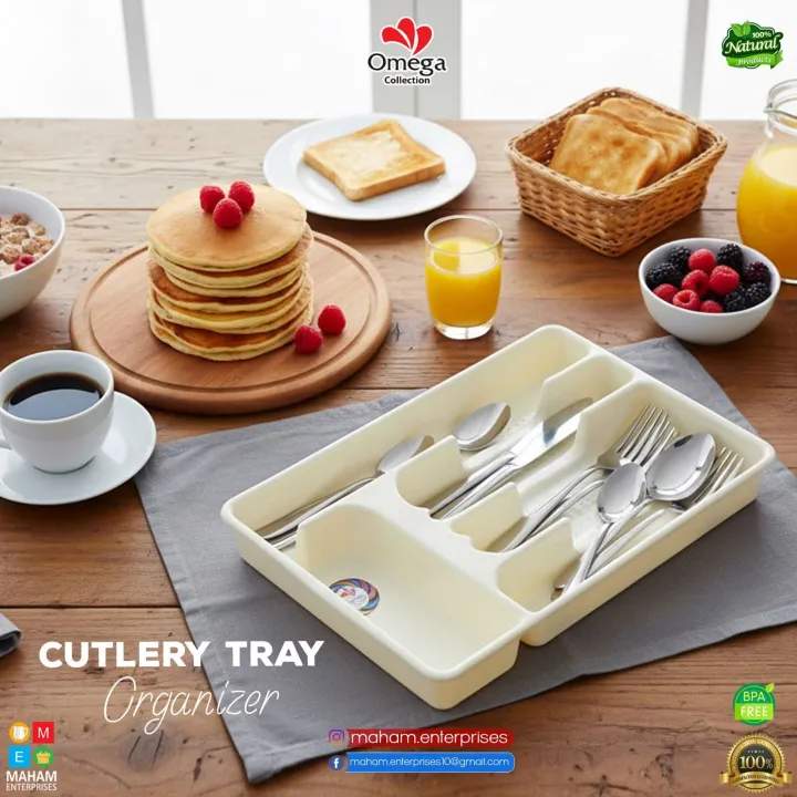 Cutlery Tray Organizer for Kitchen Drawer | BPA-Free Plastic Spoon Fork Knife Holder | Multi-Section Drawer Organizer