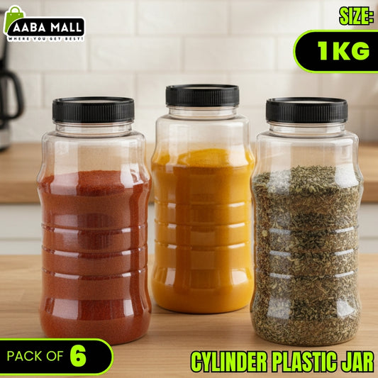 Cylinder Plastic Jar Set - Premium Airtight Food Storage Containers (1KG), (500GM), (250GM)