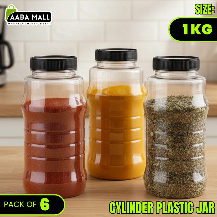 Cylinder 1 KG Plastic Jar – Premium Airtight Food Storage Container | BPA-Free Transparent Kitchen Jar - AABA MALL