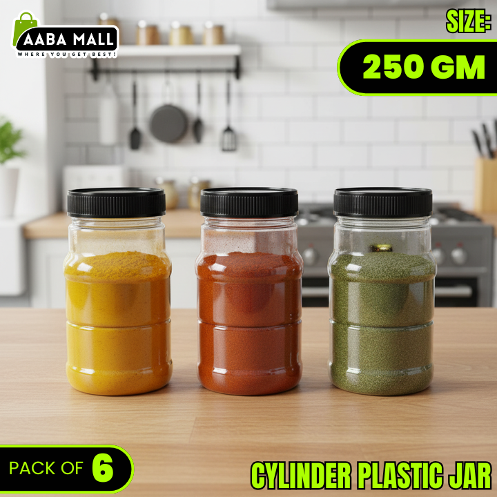 Cylinder 250GM Plastic Jar – Premium Airtight Food Storage Container | BPA-Free Transparent Kitchen Jar - AABA MALL