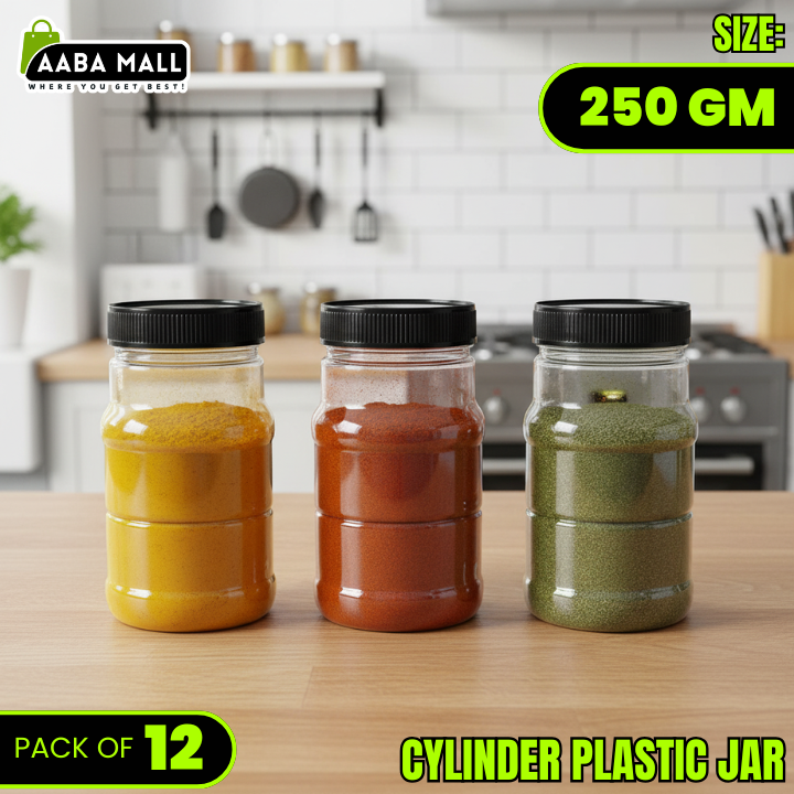 Cylinder 250GM Plastic Jar ? Premium Airtight Food Storage Container | BPA-Free Transparent Kitchen Jar - AABA MALL
