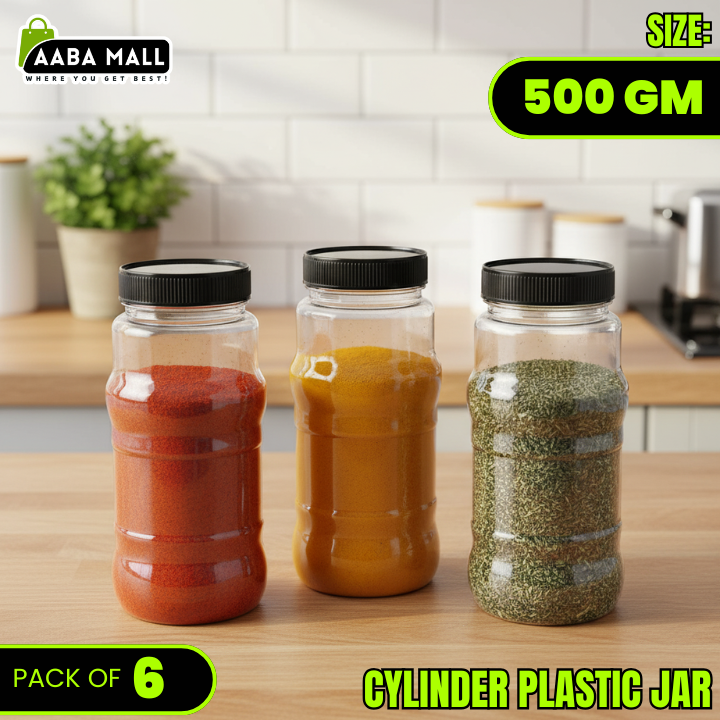 Cylinder 500 GM Plastic Jar – Premium Airtight Food Storage Container | BPA-Free Transparent Kitchen Jar - AABA MALL