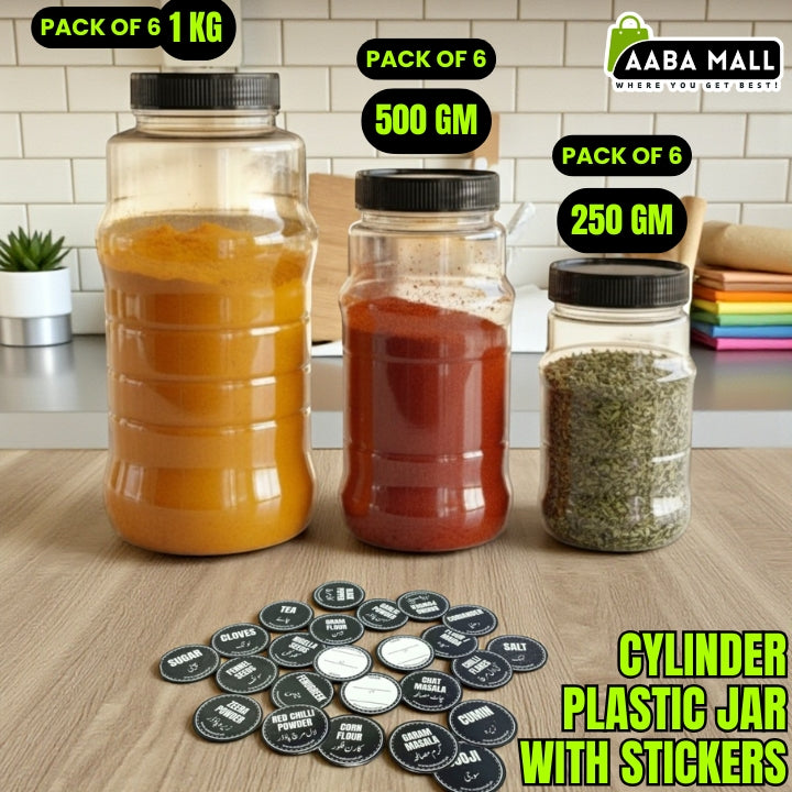 Cylinder Plastic Jar Set – Premium Airtight Food Storage Containers (1KG), (500GM), (250GM)