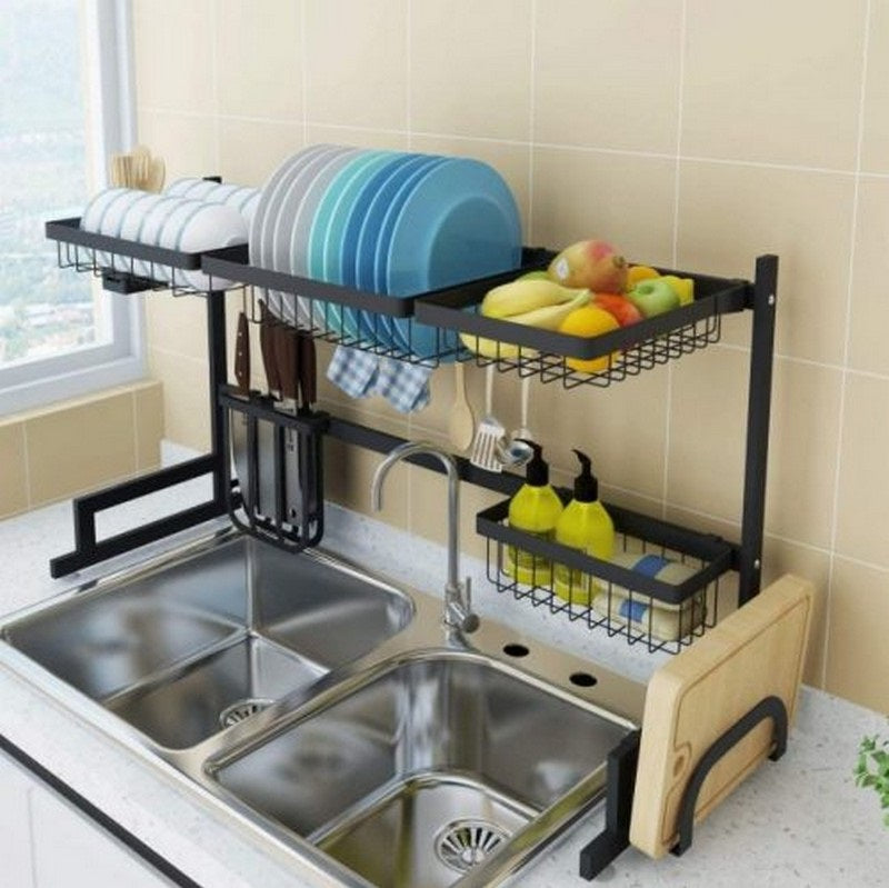 Dish Drying Rack Over Sink Kitchen Storage Shelf Countertop Space Saver Display Stand Tableware Drainer Organizer Utensils Holder- LARGE