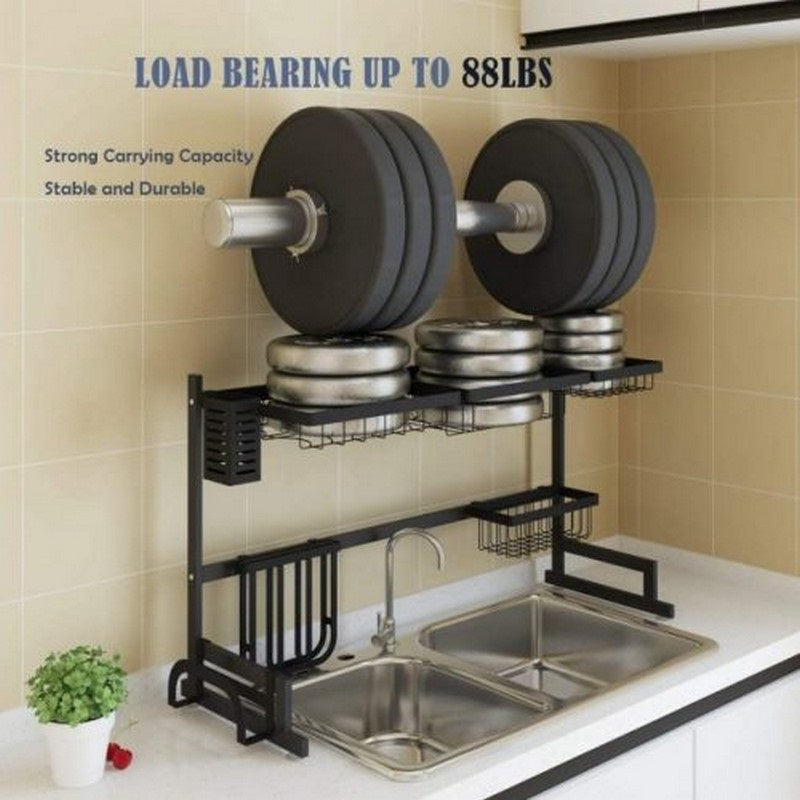 Dish Drying Rack Over Sink Kitchen Storage Shelf Countertop Space Saver Display Stand Tableware Drainer Organizer Utensils Holder- LARGE