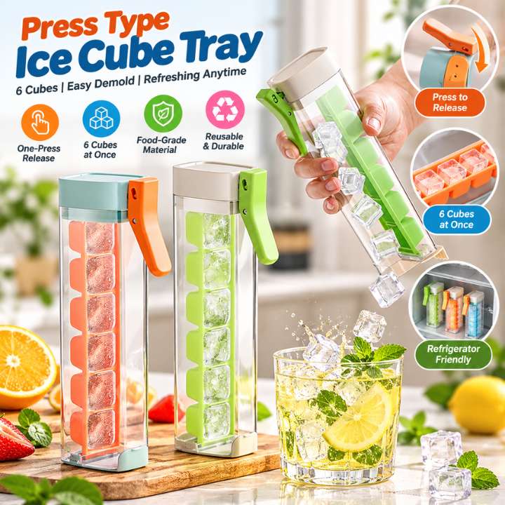 Press Type Ice Cube Tray 6 Cubes Easy Demold Reusable Ice Maker Mold for Cocktails Juices Soft Drinks and Cold Beverages