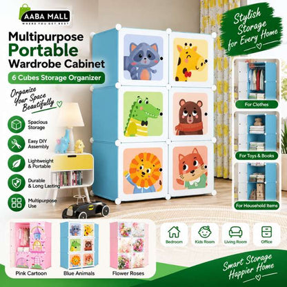 DIY Multipurpose Portable Wardrobe Cabinet – 6 Cubes Clothes Storage Organizer Almirah for Bedroom, Living Room & Office