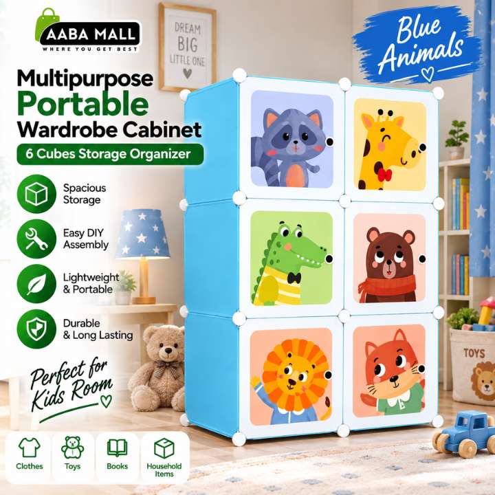 DIY Multipurpose Portable Wardrobe Cabinet – 6 Cubes Clothes Storage Organizer Almirah for Bedroom, Living Room & Office