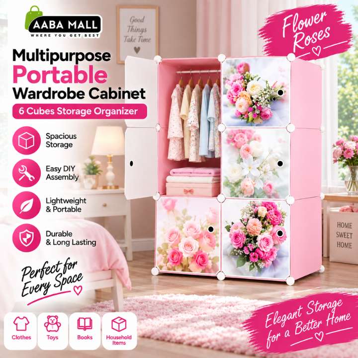 DIY Multipurpose Portable Wardrobe Cabinet – 6 Cubes Clothes Storage Organizer Almirah for Bedroom, Living Room & Office