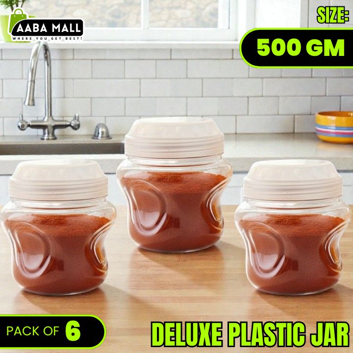 Deluxe Plastic Jar Set (White Transparent Cap) – Premium Airtight Food Storage Containers | (1KG) + (500GM)