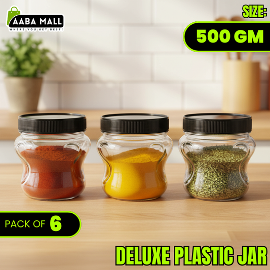 deluxe jar, 500gm jar, plastic container, airtight jar, kitchen storage jar, food organizer, BPA free jar, transparent jar, spice jar, dry fruit jar