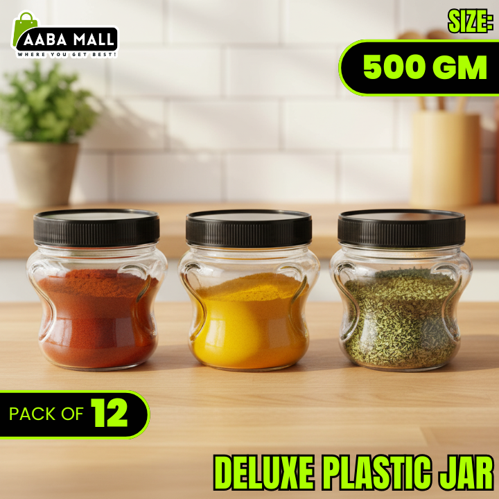 deluxe jar, 500gm jar, plastic container, airtight jar, kitchen storage jar, food organizer, BPA free jar, transparent jar, spice jar, dry fruit jar