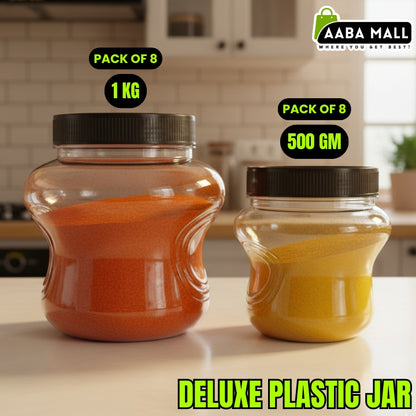 Deluxe Plastic Jar Set (Black Cap) – Premium Airtight Food Storage Containers | (1KG) (500GM) Made in Pakistan