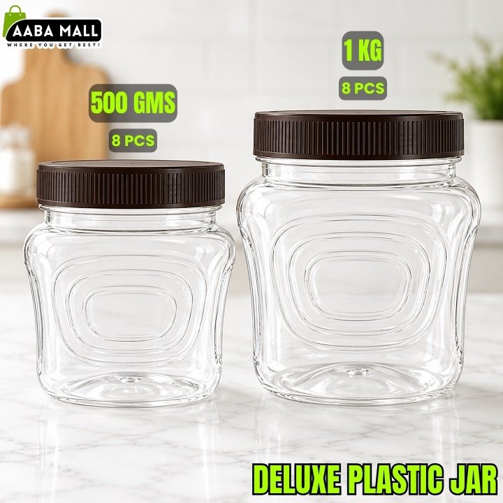 Plastic Jar Set | Deluxe Jar With Black Cap Kitchen Storage Jars | Airtight Food Storage Containers 1KG & 500GM